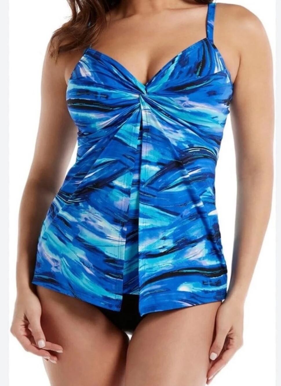 Miraclesuit Love Knot Tankini Top Blue Tummy Control Swimwear slimming Size 10